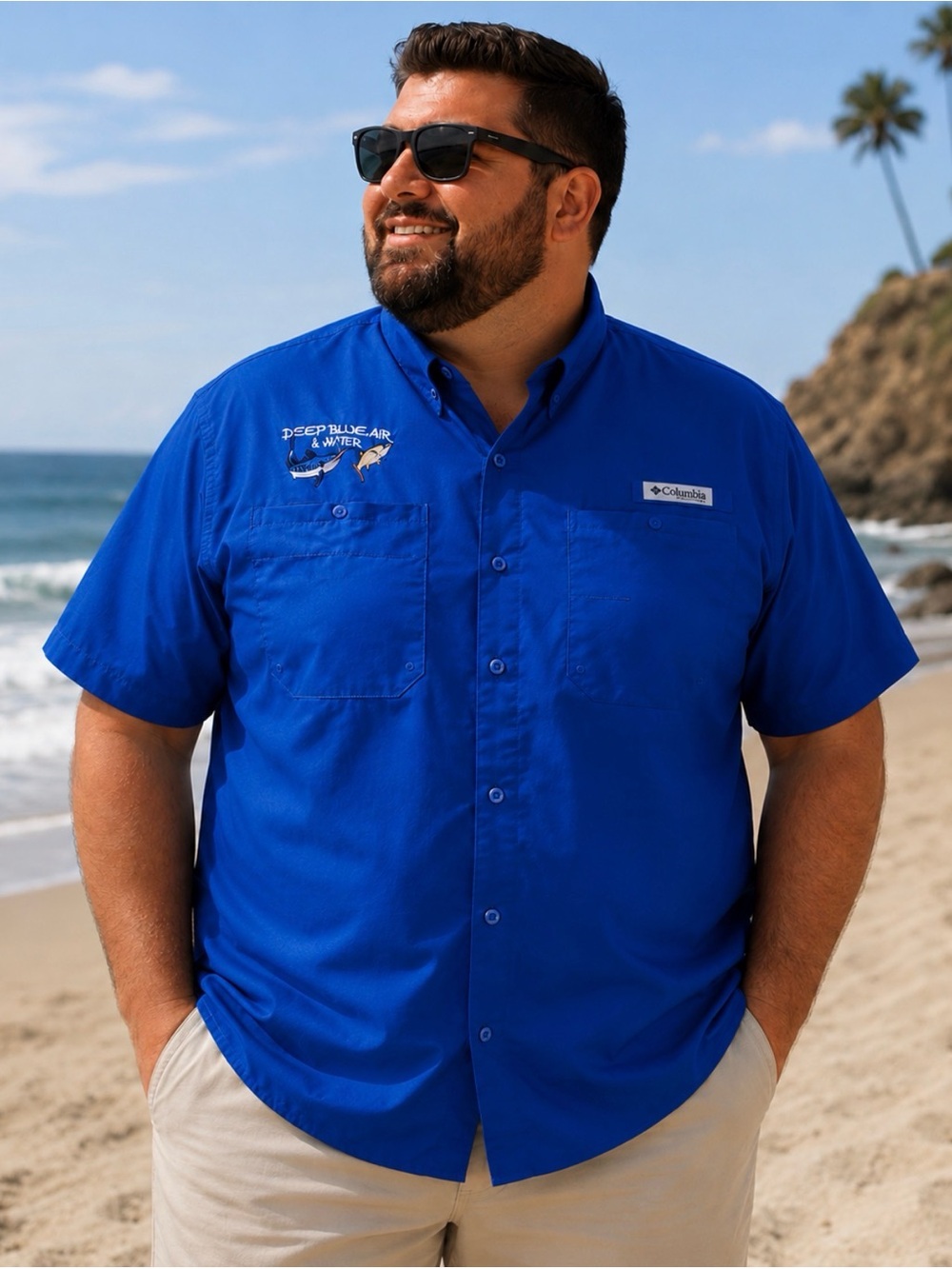 Columbia Men’s Blue Short Sleeve UPF Button-Down Shirt